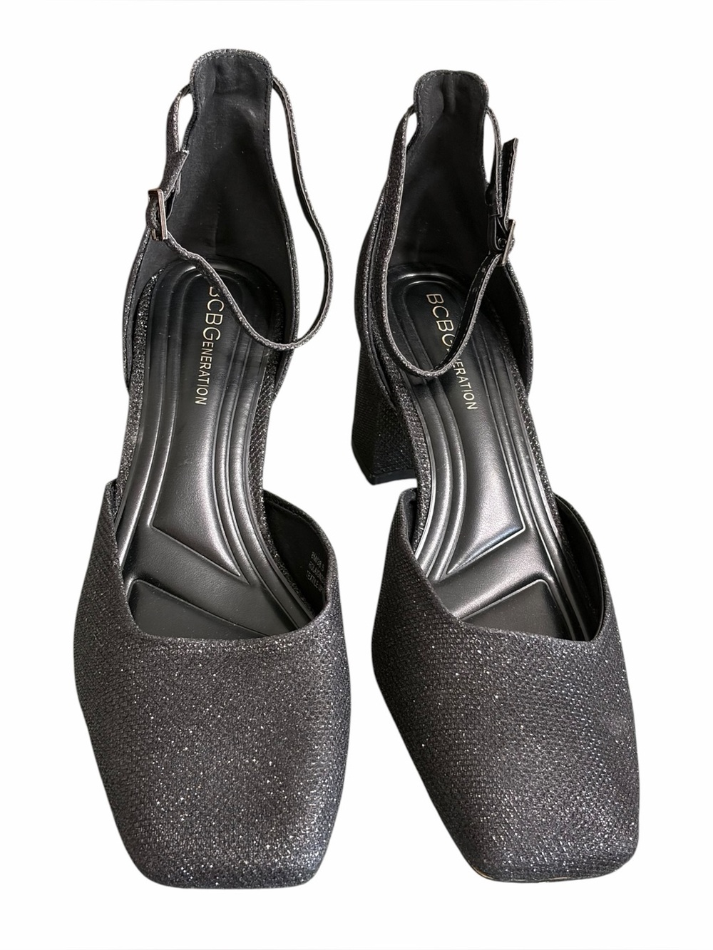 BCBGeneration Black Glitter Slingback Block Heel Pumps